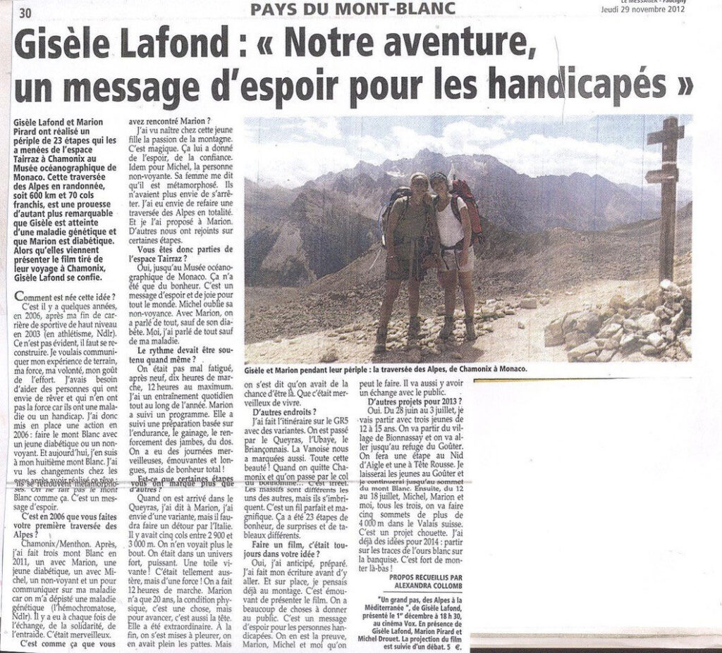 La Grande Traversée des Alpes de Gisèle Lafond avec Marion en 2012